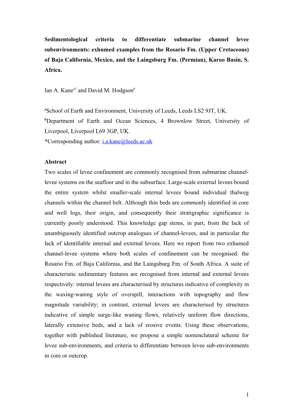 Criteria for Identification of Levee Sub-Environments at Outcrop