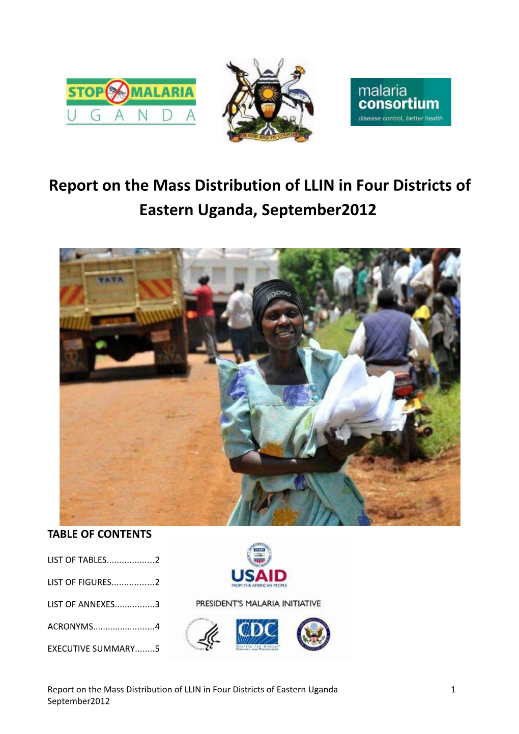 Report on the Mass Distribution of Llinin Four Districts of Eastern Uganda, September2012