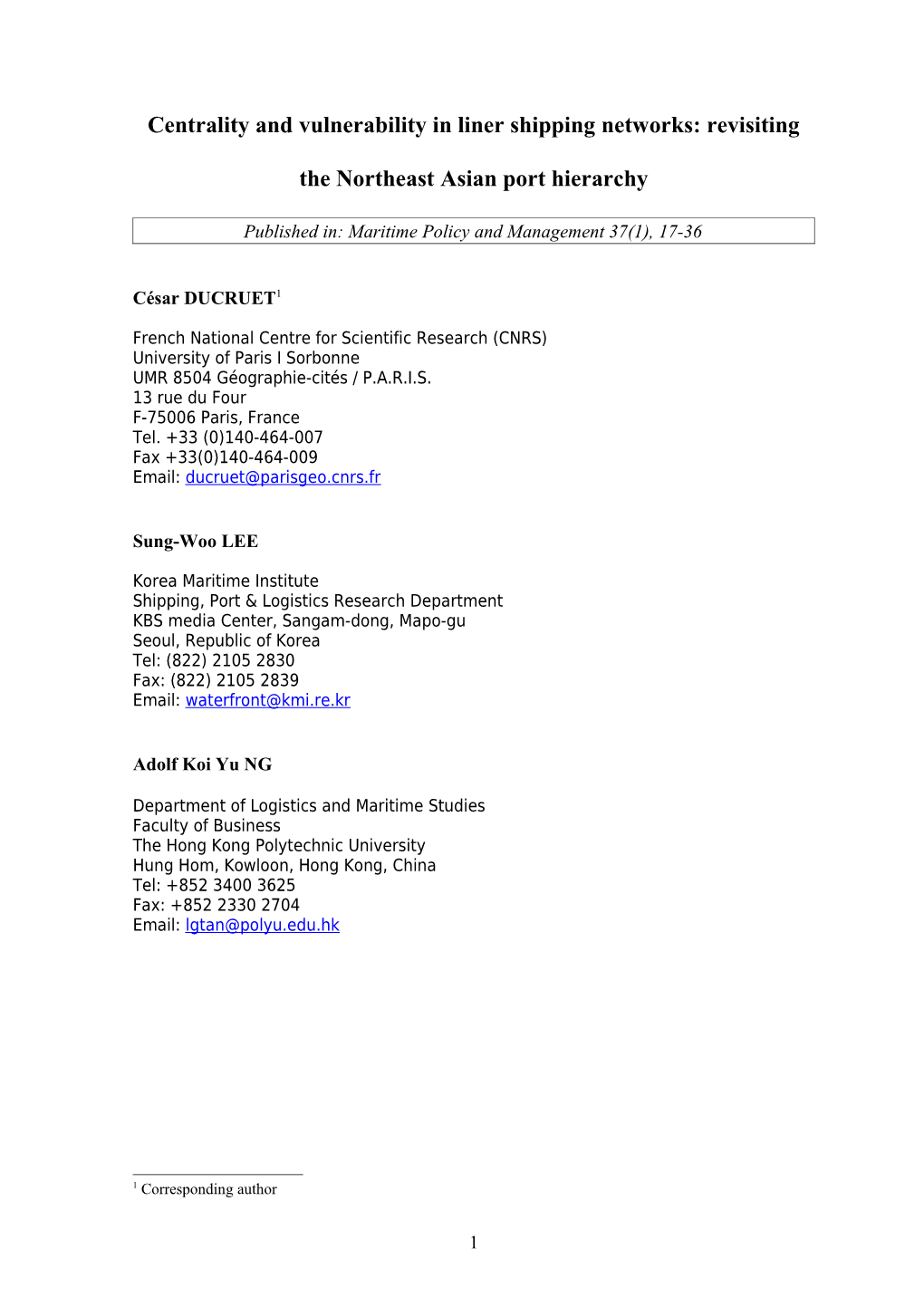 South Korea As Northeast Asia S Logistics Hub: Evidence from Maritime Networks