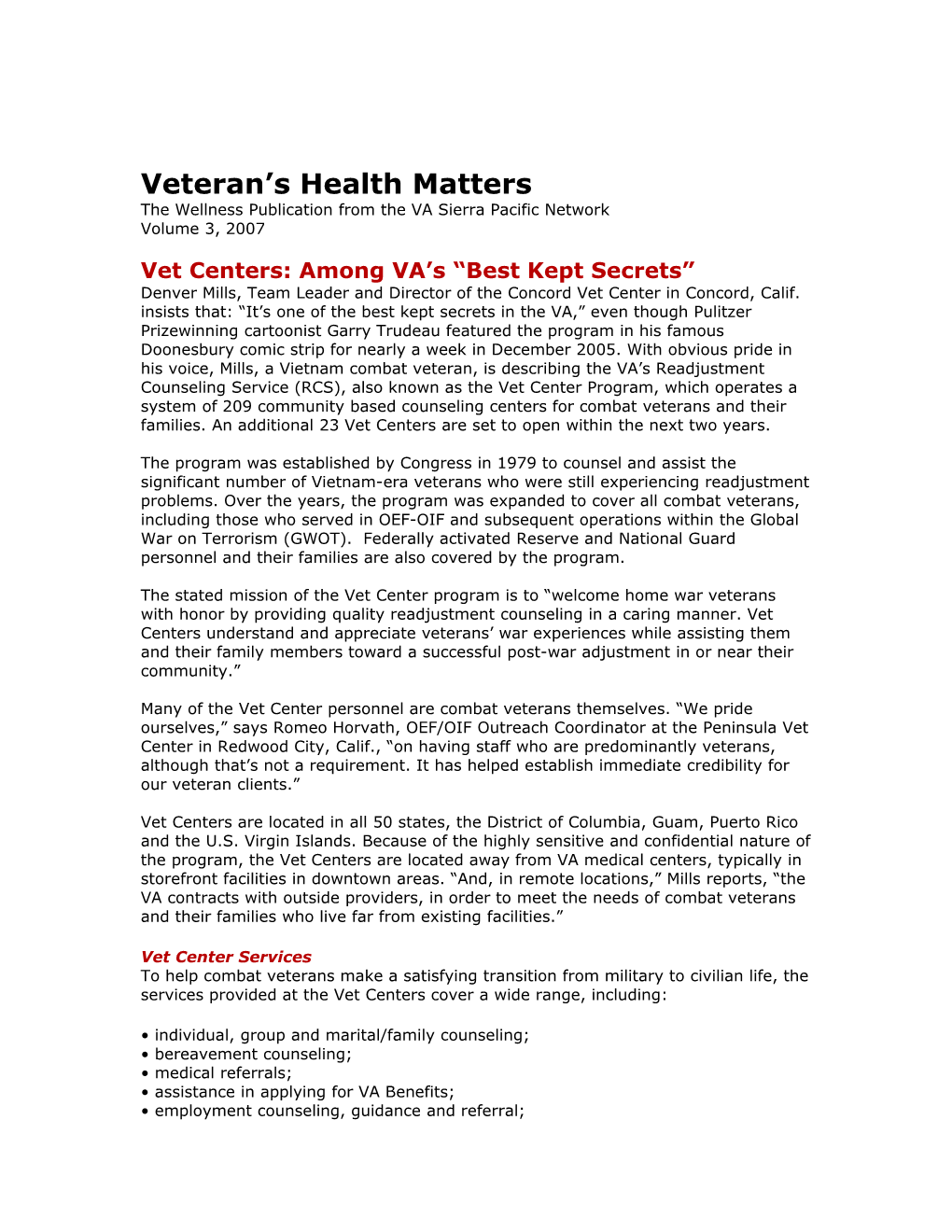 Veteran S Health Matters