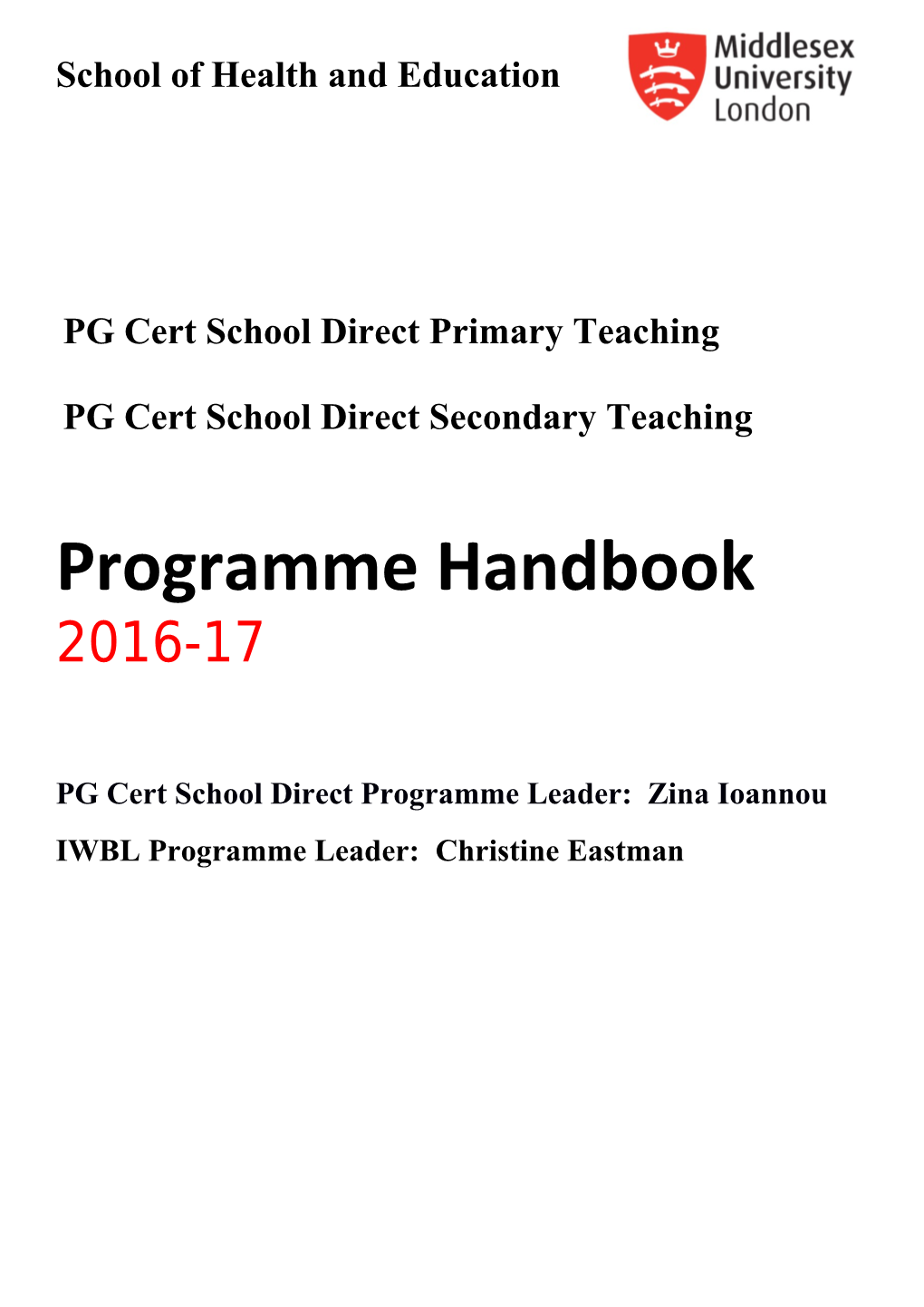 Pgcert for School Direct Programme Handbook