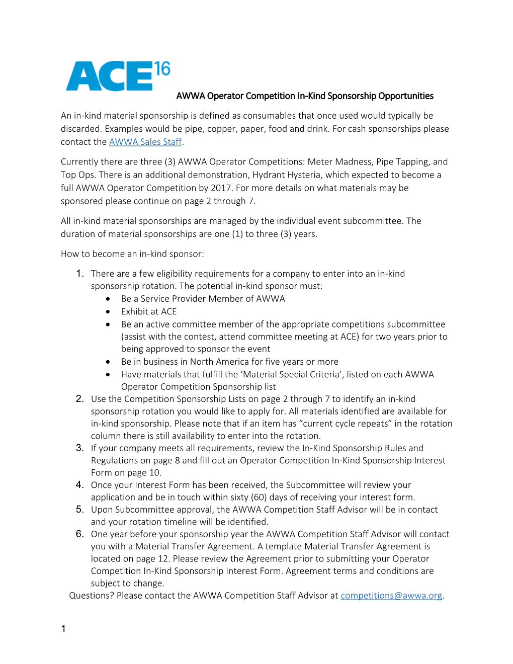 AWWA Operator Competition In-Kind Sponsorship Opportunities