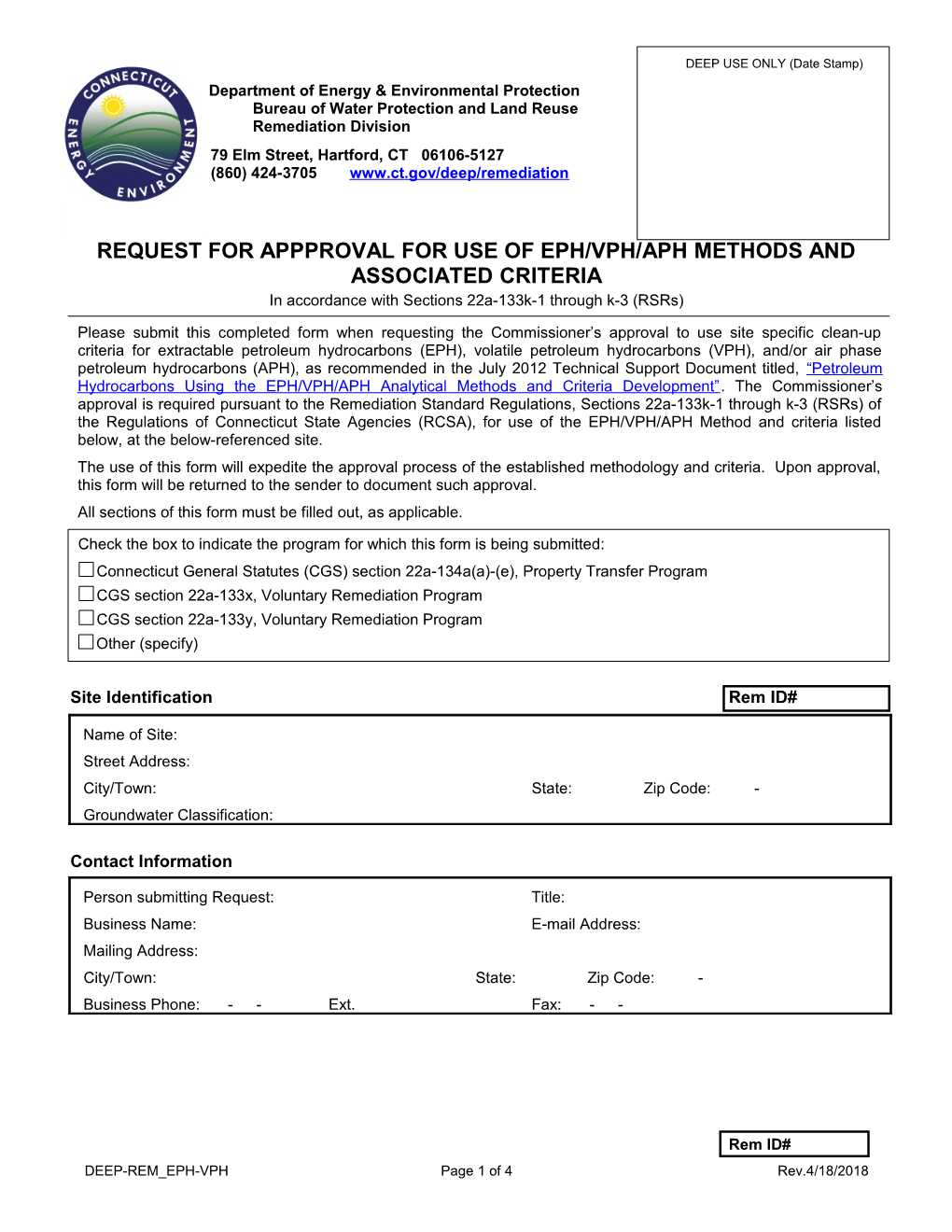 Request for EPH/VPH/APH Method and Criteria