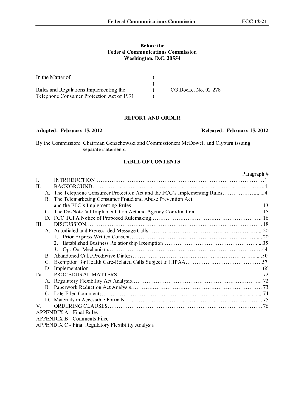 Federal Communications Commissionfcc 12-21