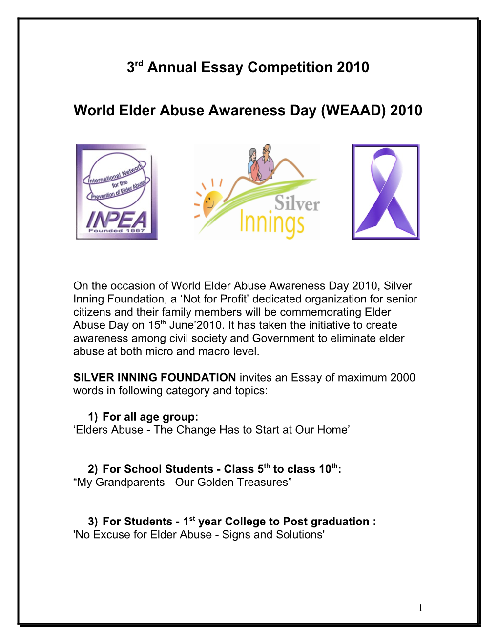 World Elder Abuse Awareness Day (WEAAD) 2010