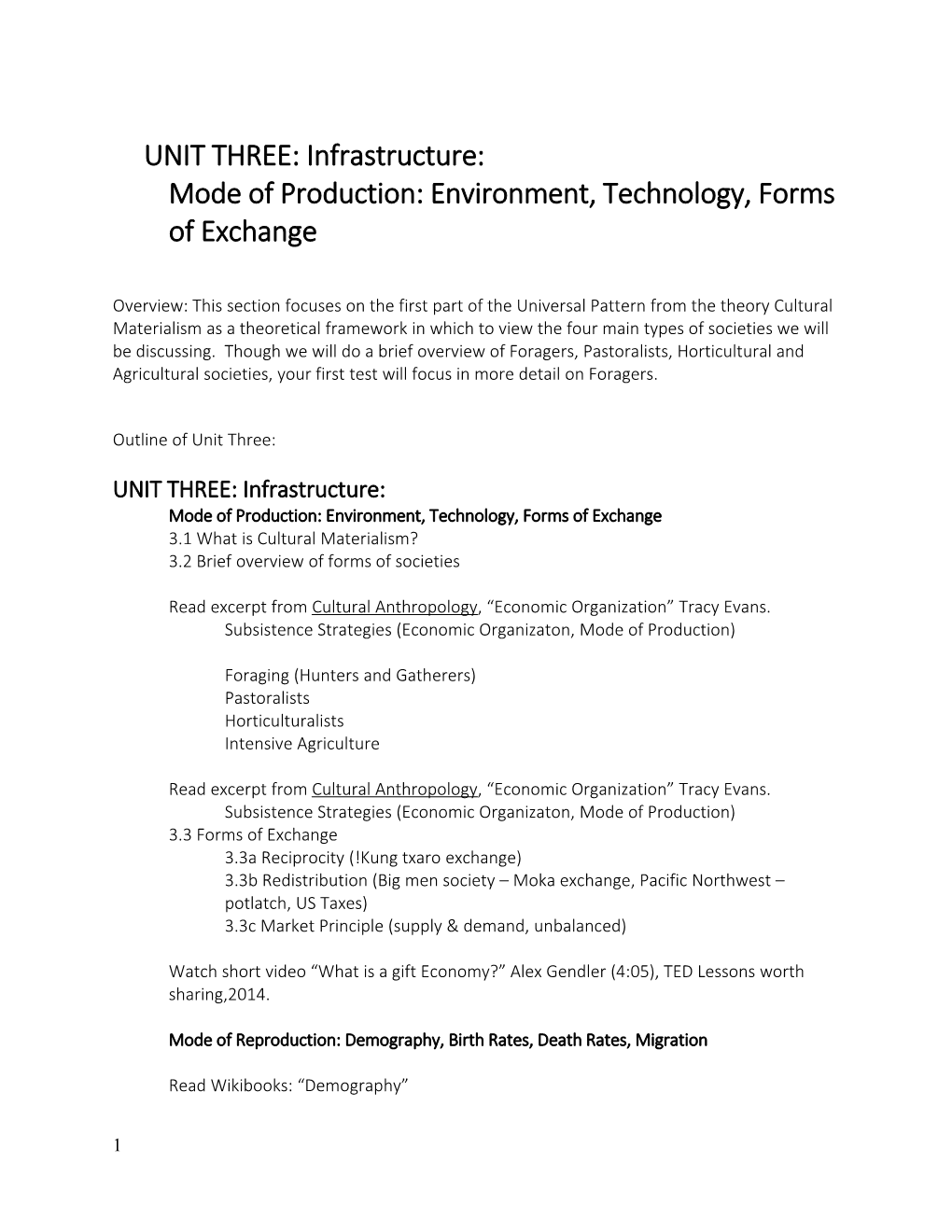 Mode of Production: Environment, Technology, Forms of Exchange