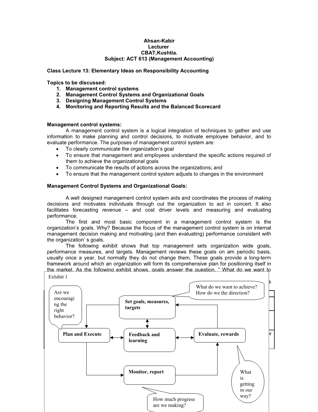 Subject: ACT 613 (Management Accounting)