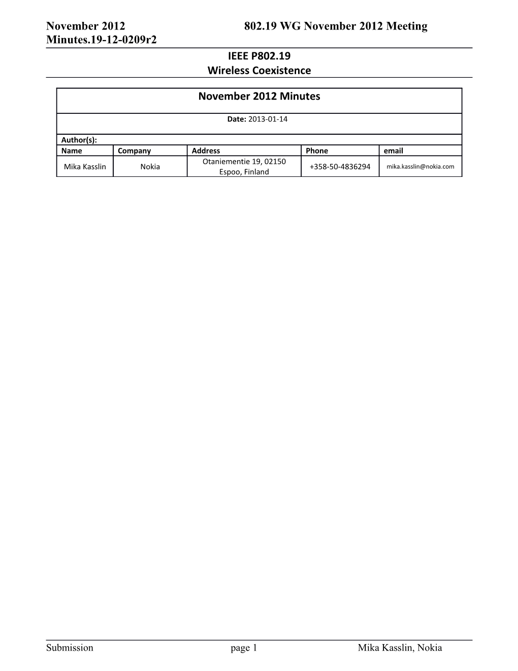 802.19 WG November 2012 Meeting Minutes