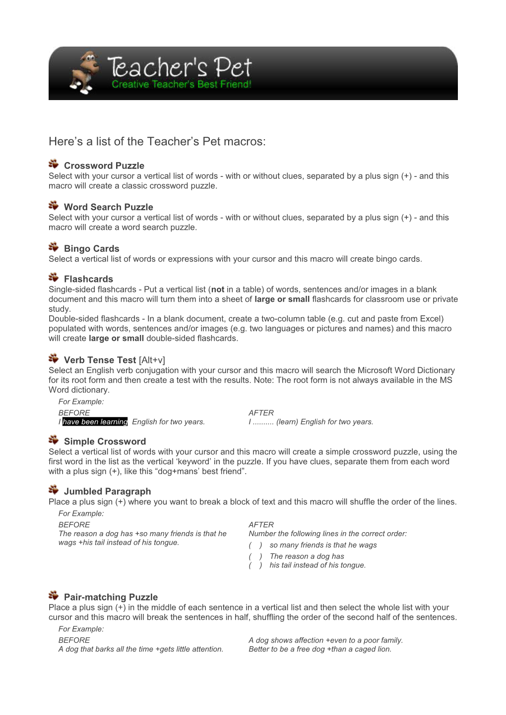 Here S a List of the Teacher S Pet Macros