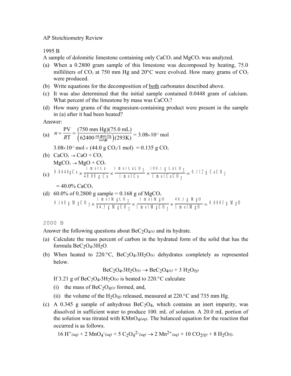 AP Stoichiometry Review