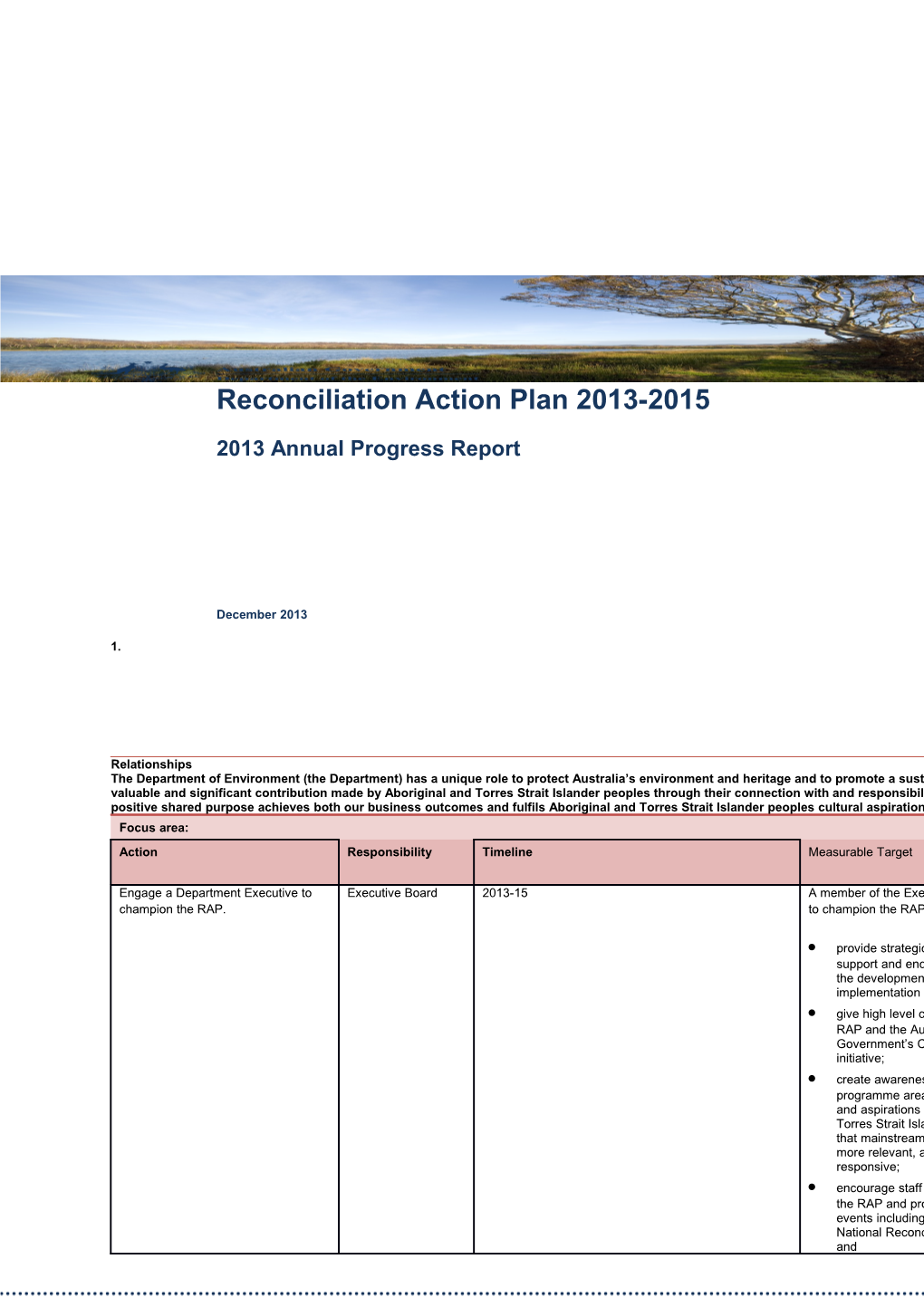 Reconciliation Action Plan 2013-2015 Annual Progress Report