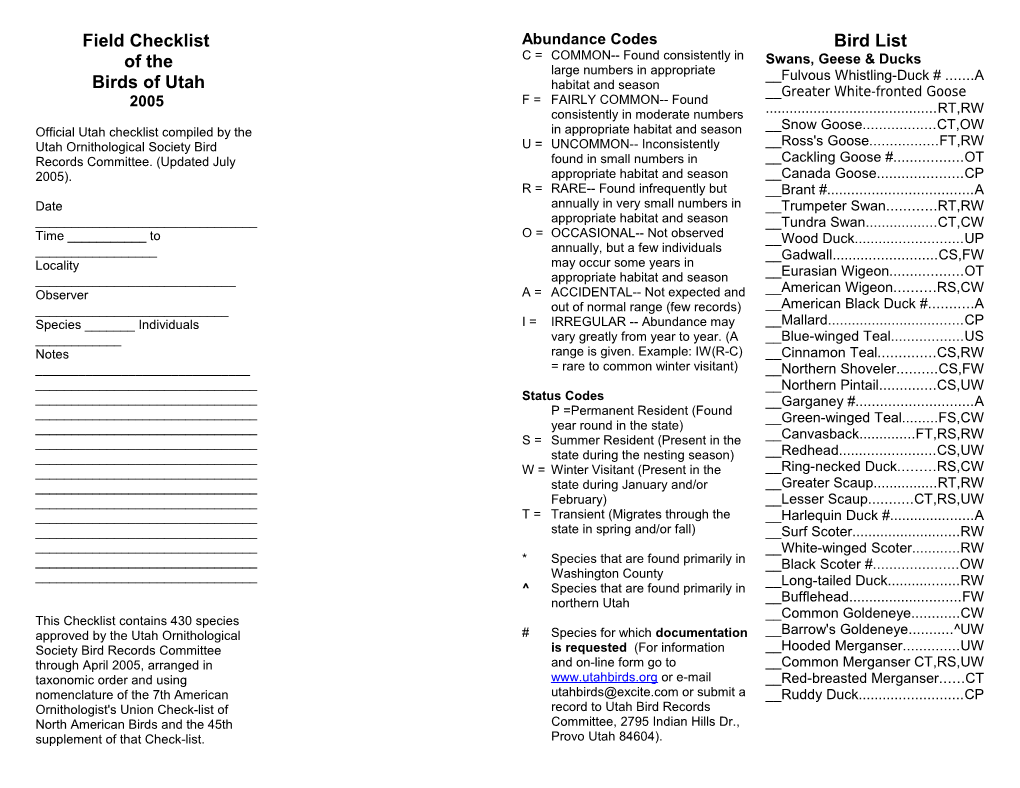 Field Checklist