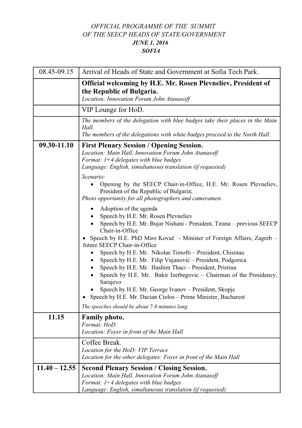 Official Programme of the Summit
