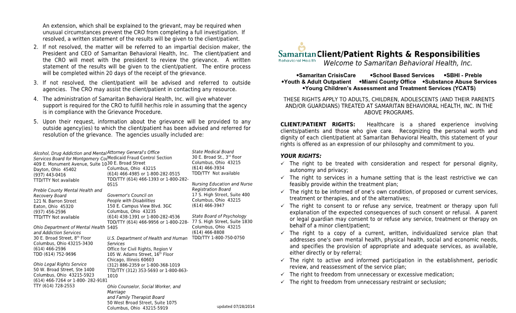 Client Rights & Responsibilities Brochure