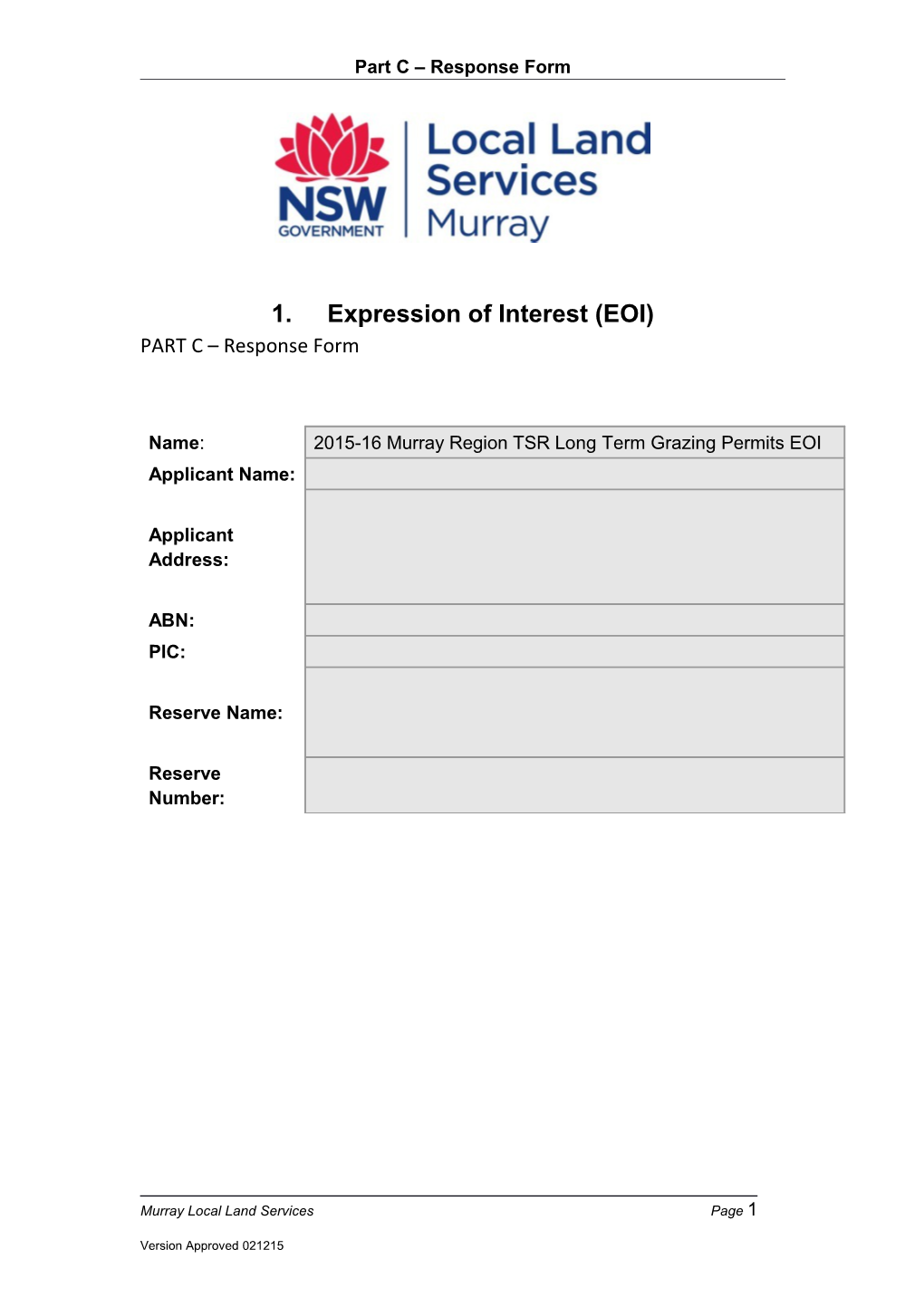 Long Term Grazing Permit EOI Response Form