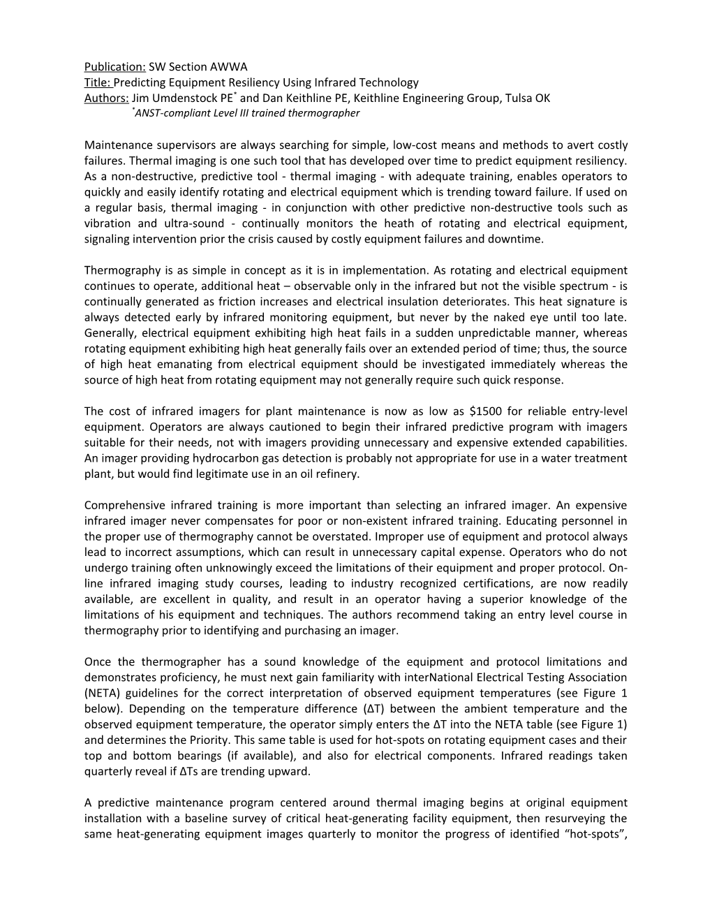 Title:Predicting Equipment Resiliency Using Infrared Technology