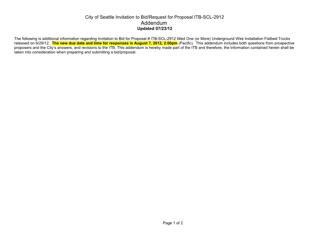 City of Seattle Invitation to Bid/Request for Proposal ITB-SCL-2912