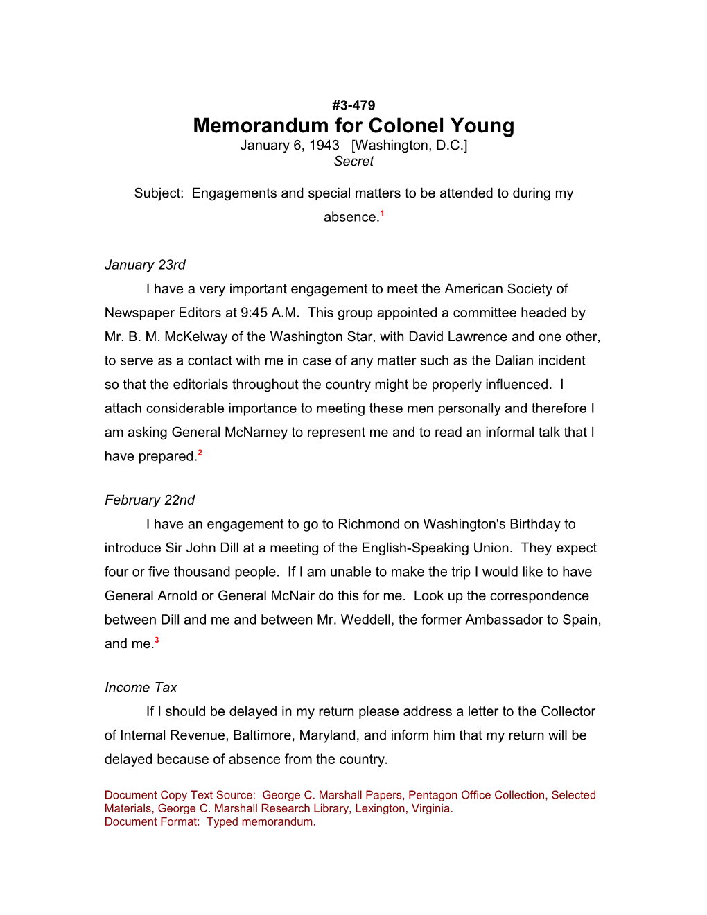 Memorandum for Colonel Young