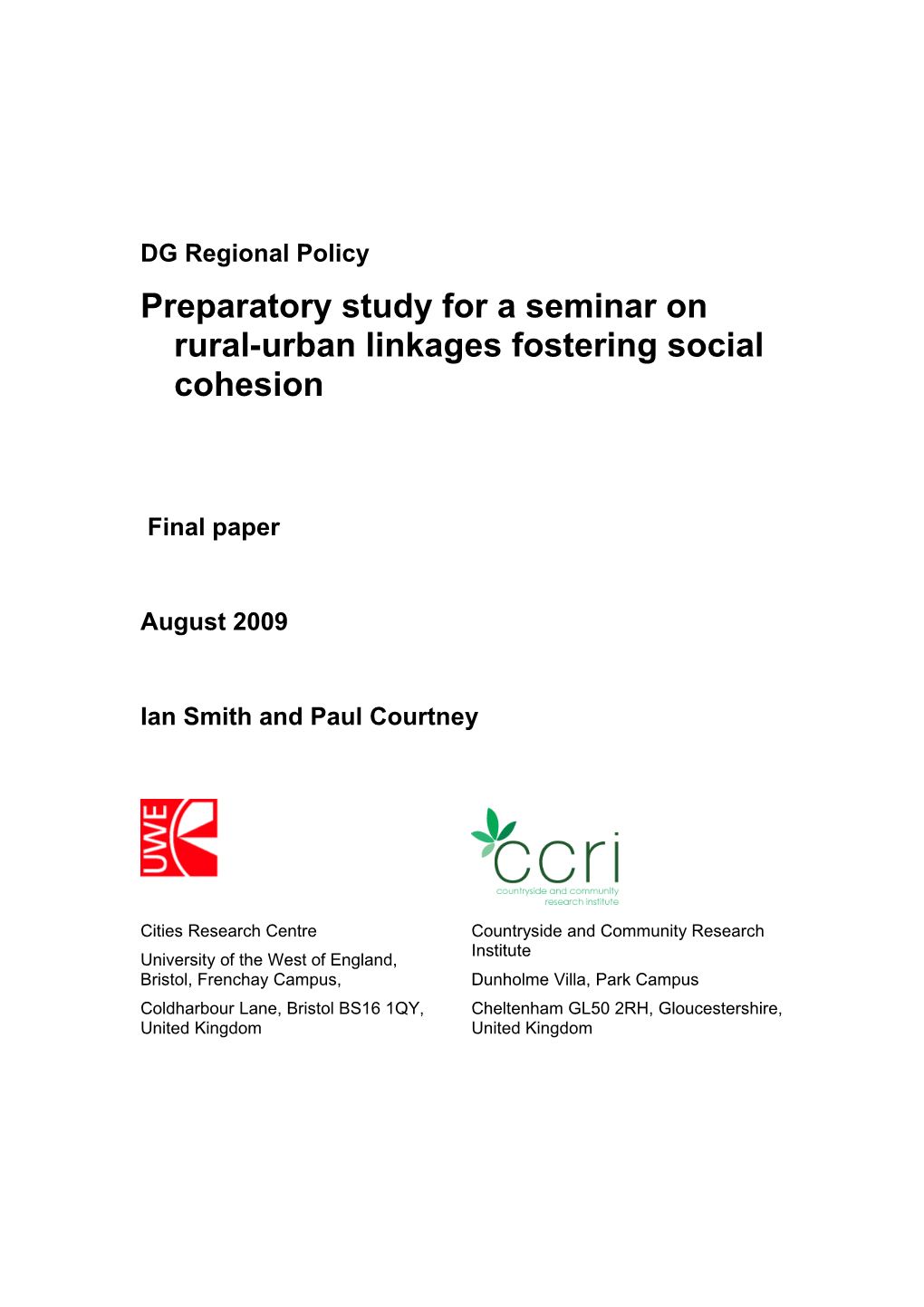 Urban-Rural Linkages and Social Cohesion: an Interim Discussion Paper