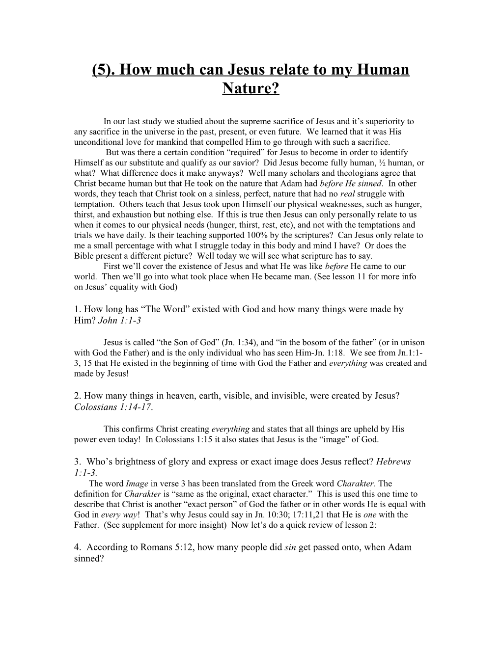 (5). How Much Can Jesus Relate to My Human Nature?