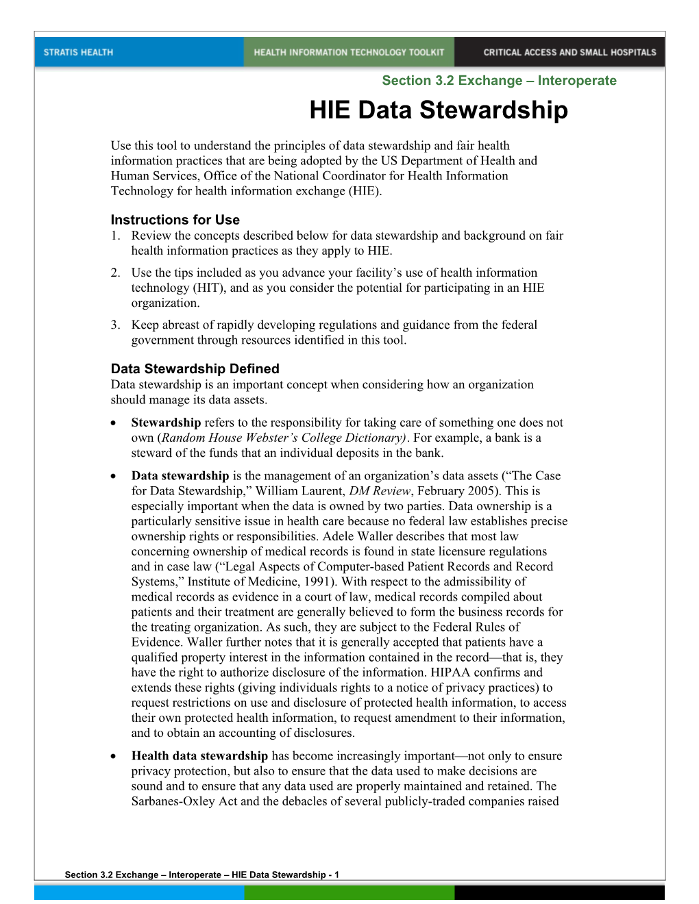 HIE Data Stewardship