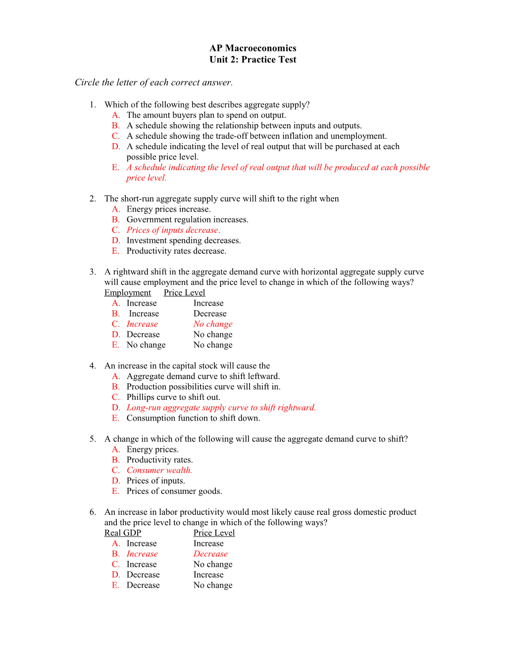 Unit 2: Practice Test