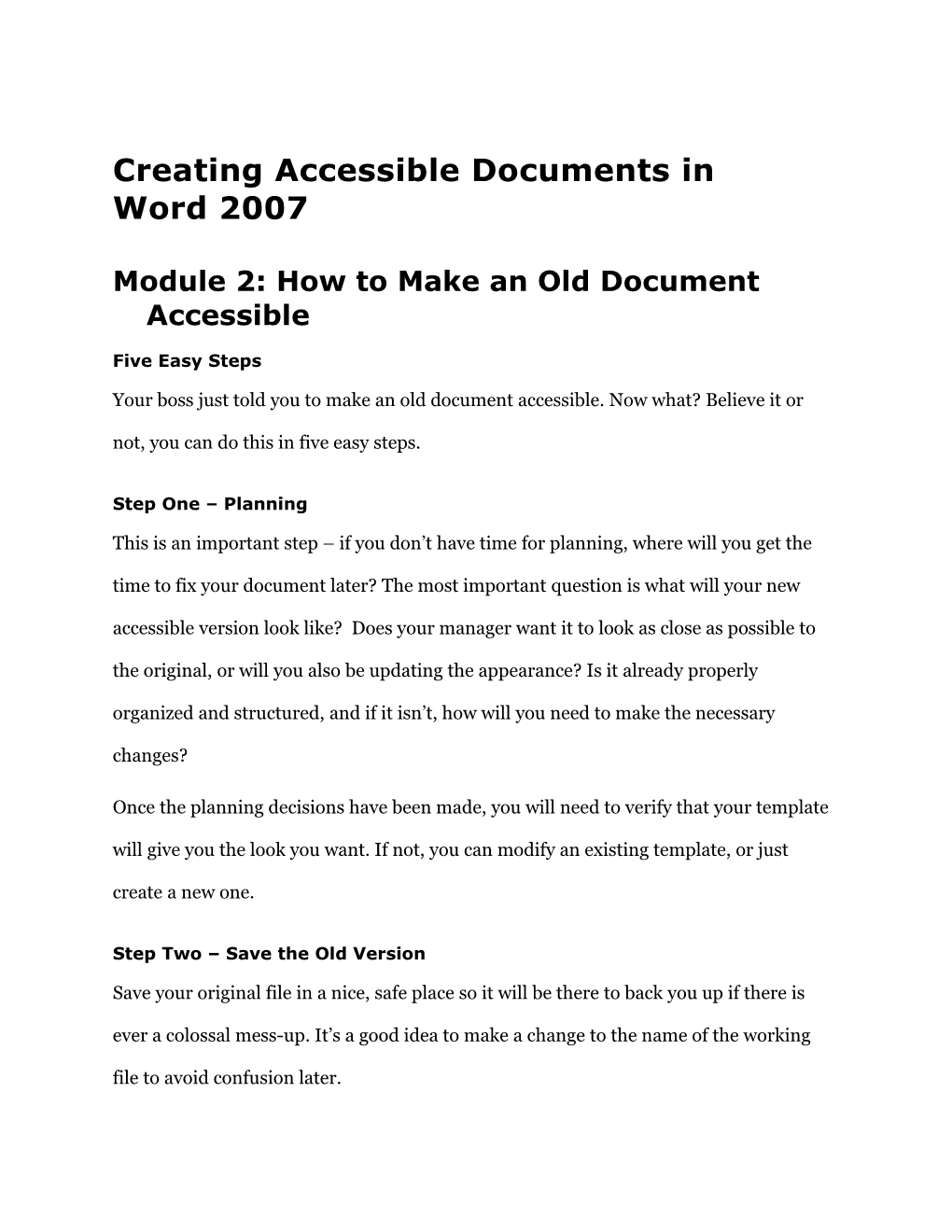 Module 2: How to Make an Old Document Accessible