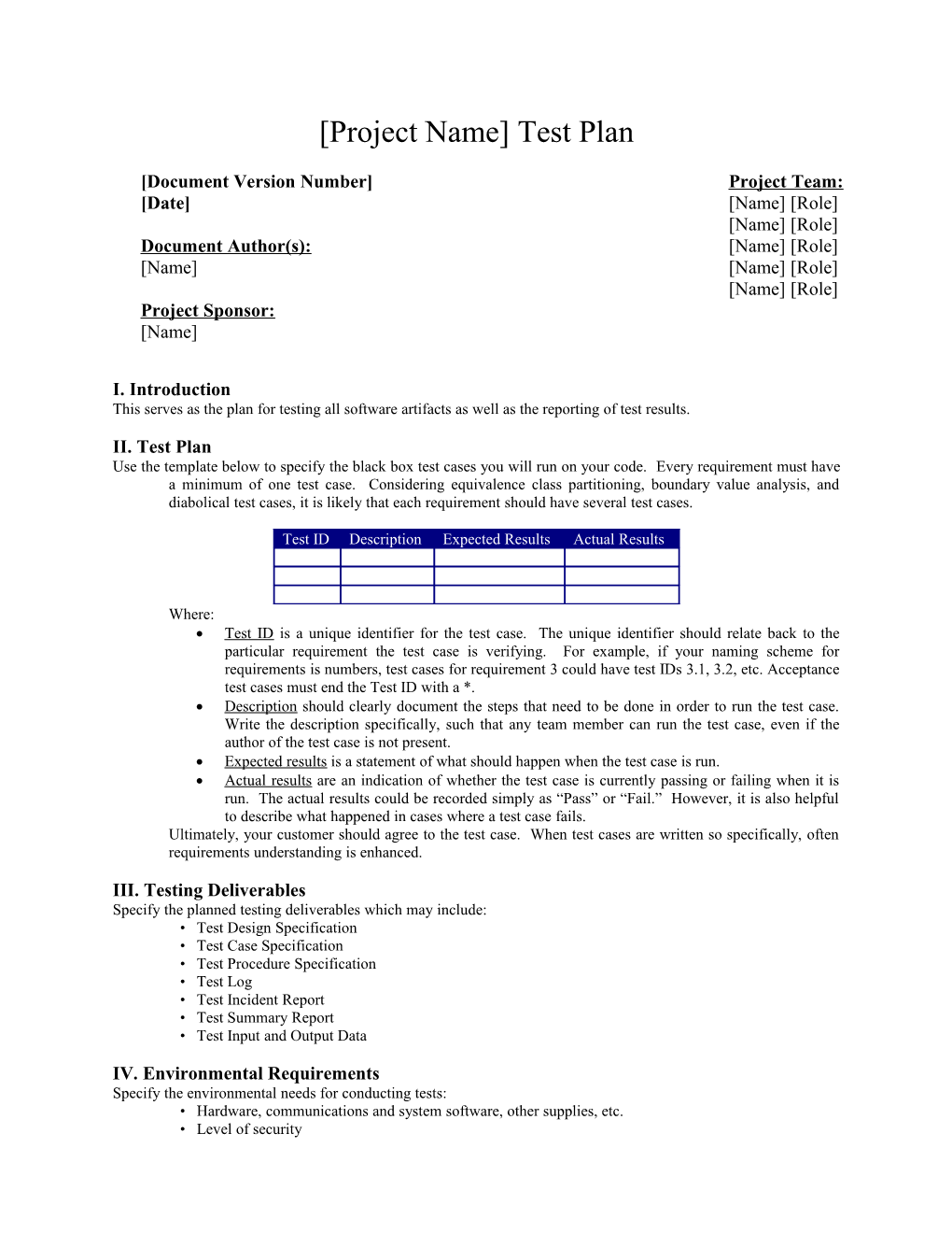 Document Version Number Project Team