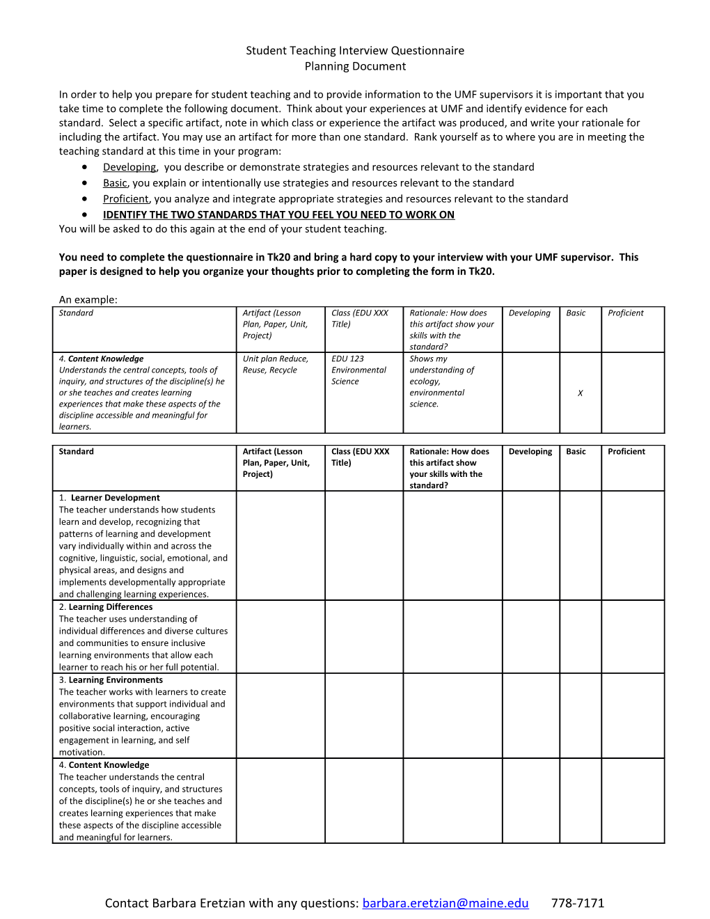 Student Teaching Interview Questionnaire