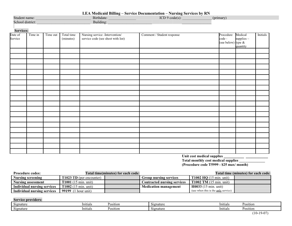 LEA Service Provider Medicaid Billing Service Documentation