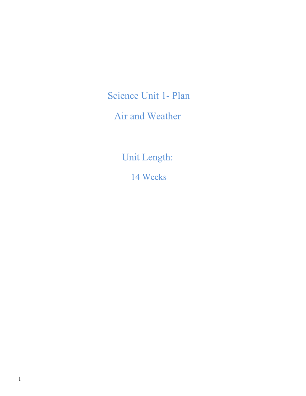 Science Unit 1- Plan