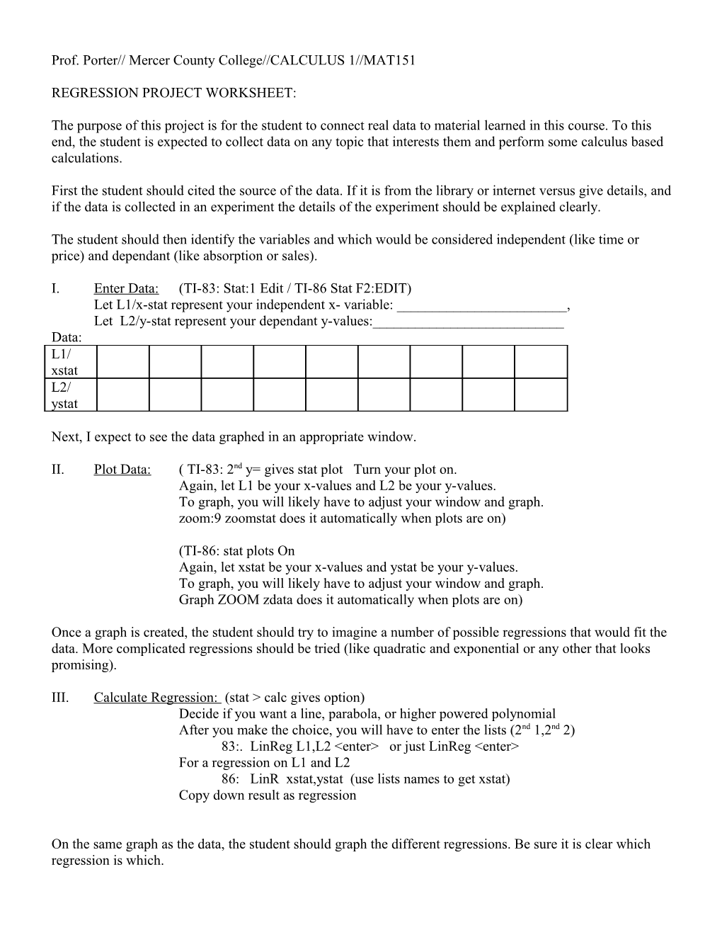 Prof. Porter Mercercountycollege CALCULUS 1 MAT151