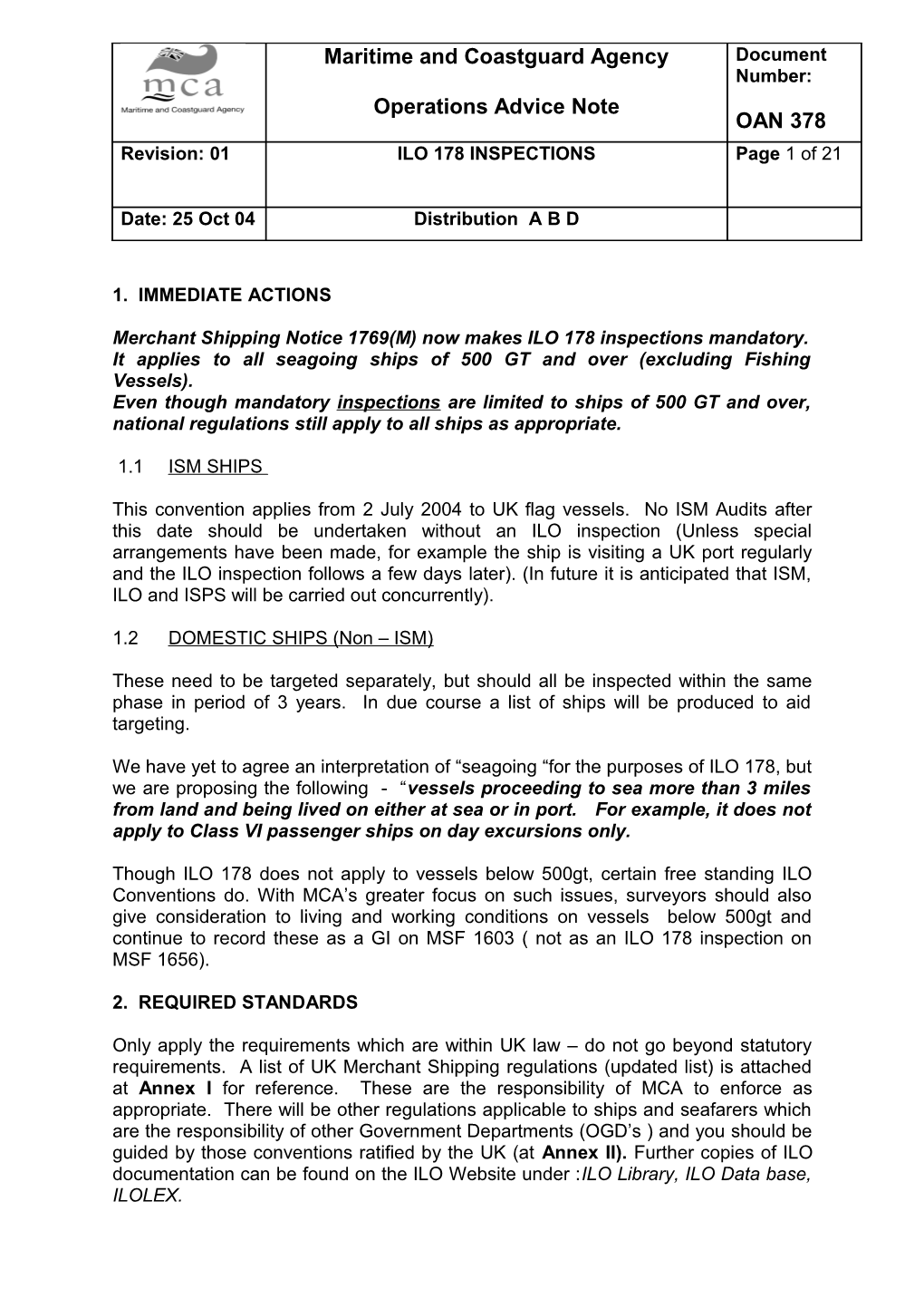 Merchant Shipping Notice 1769(M) Now Makes ILO 178 Inspections Mandatory