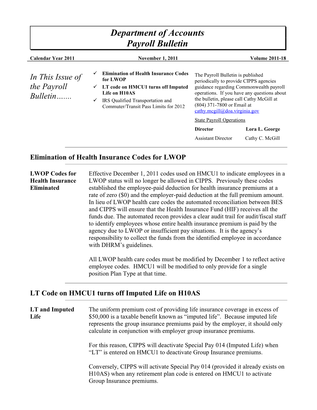 Elimination of Health Insurance Codes for LWOP