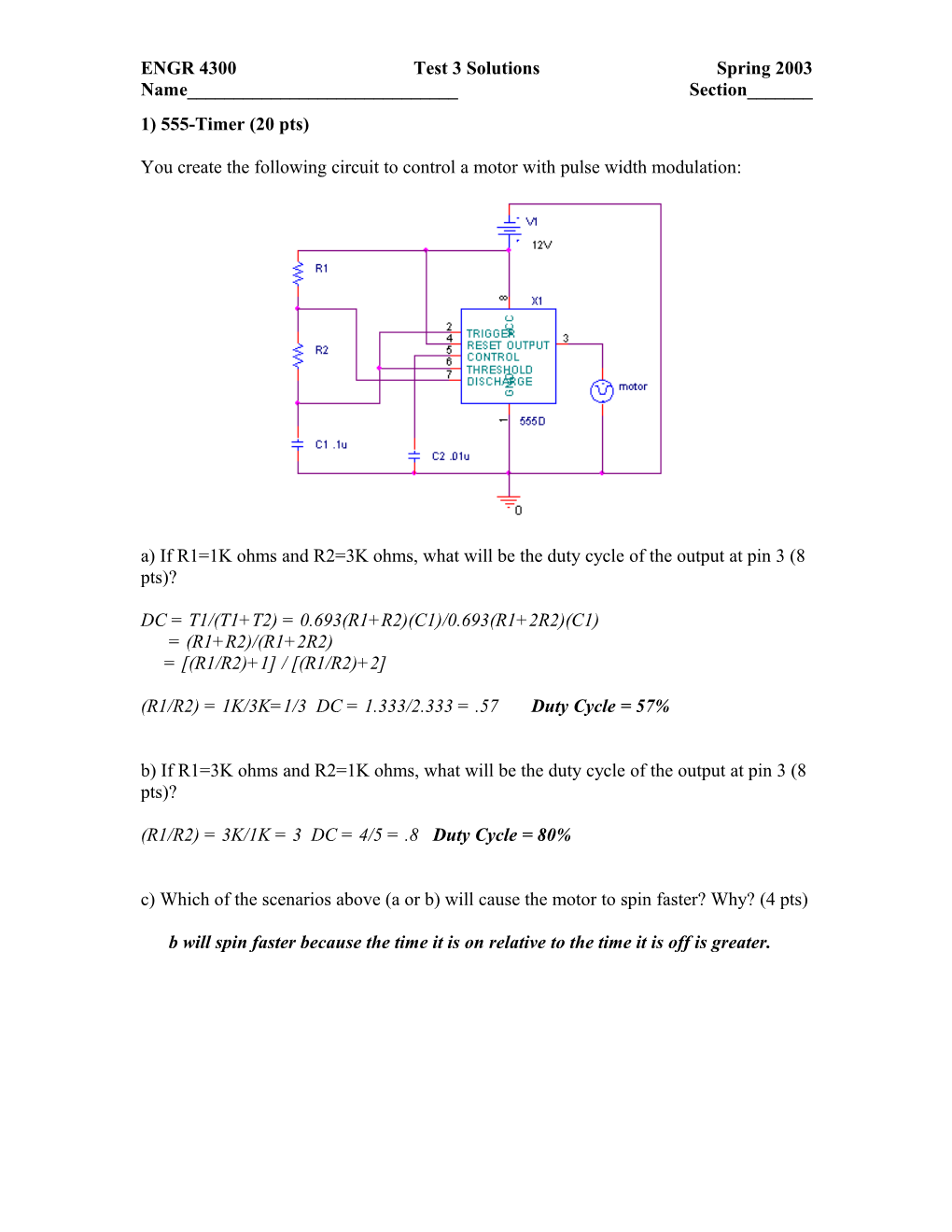 ENGR 4300Test 3 Solutionsspring 2003