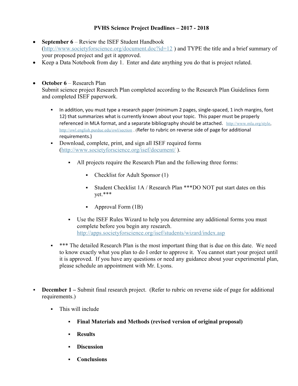 PVHS Science Projectdeadlines 2017 - 2018