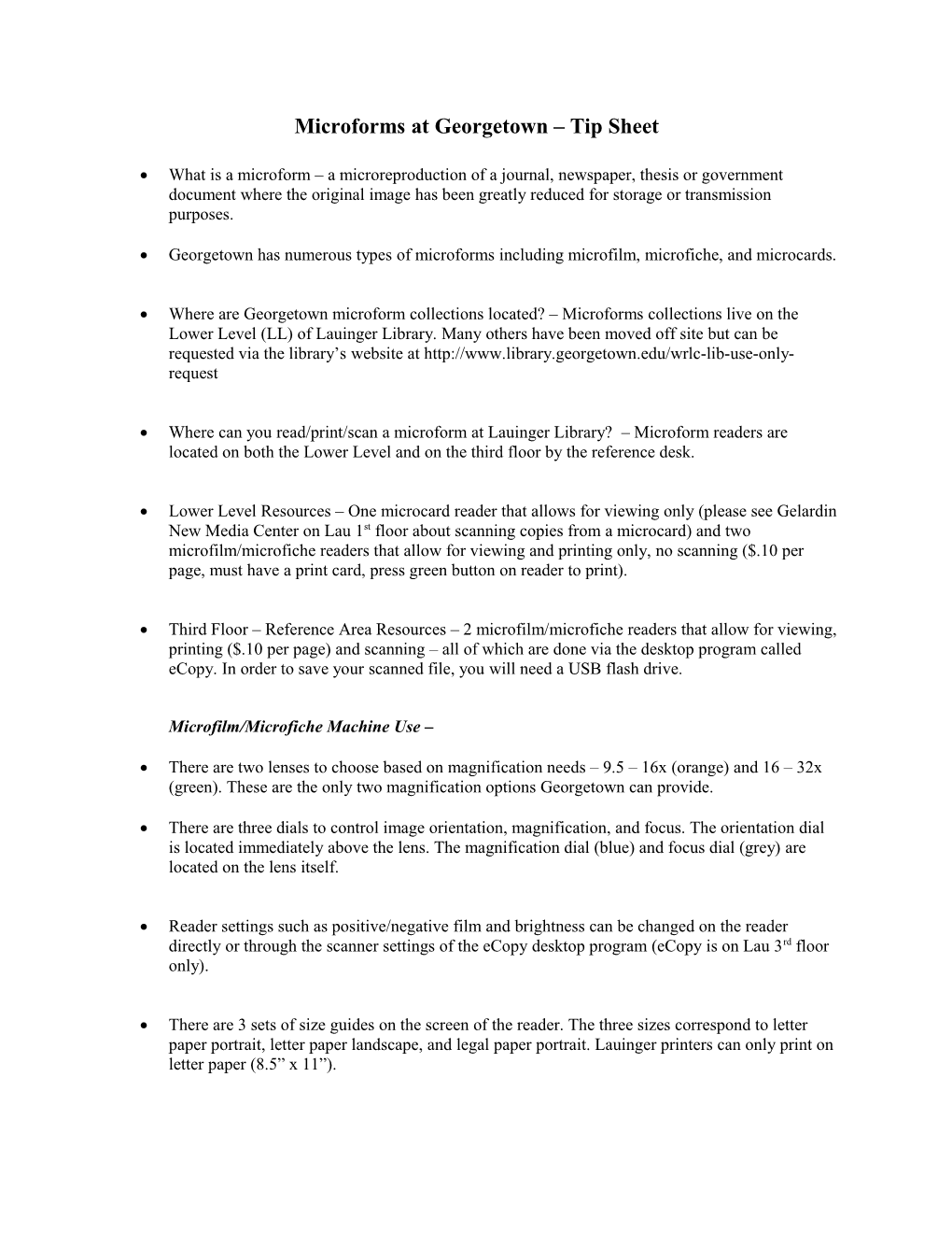 Microforms at Georgetown Tip Sheet