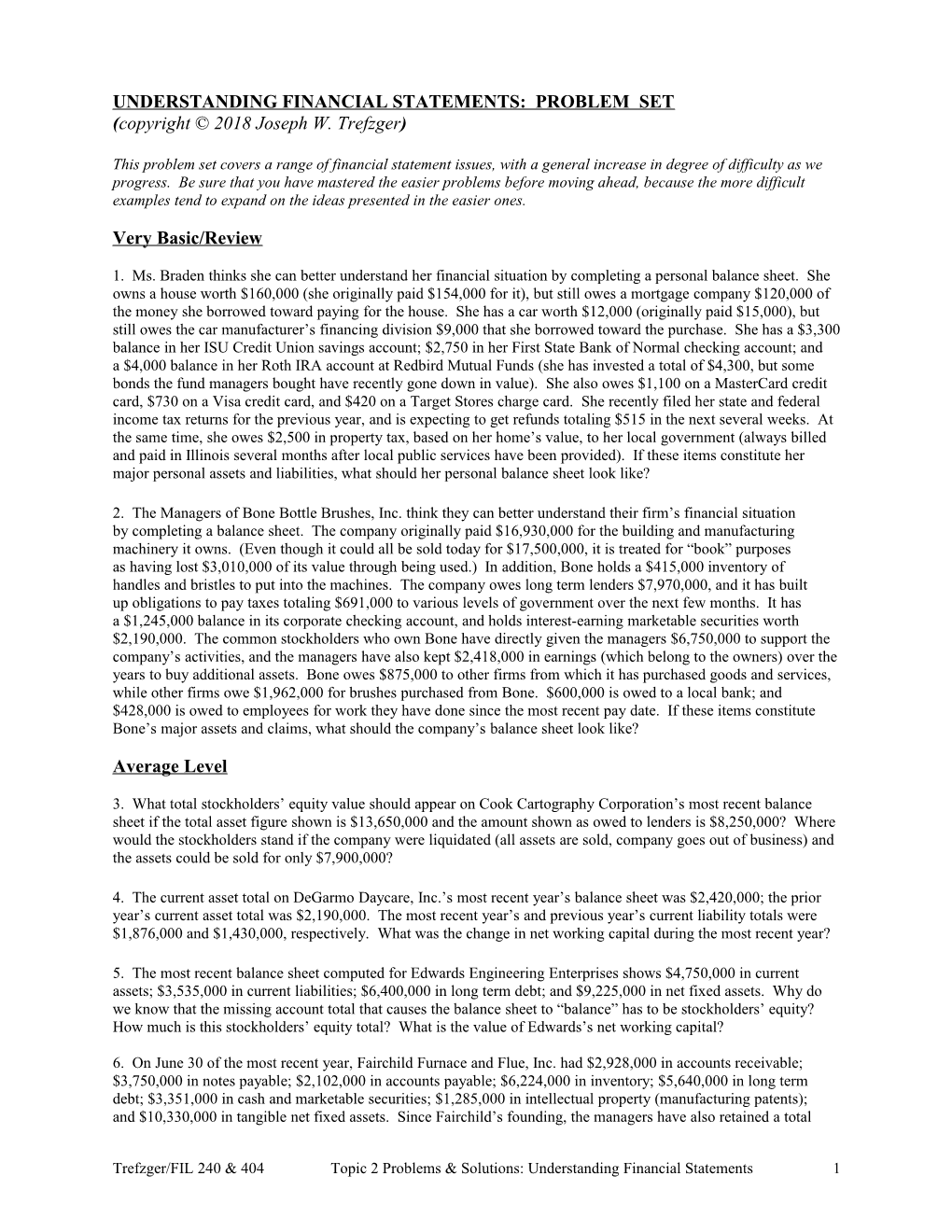 Understandingfinancial Statements: Problem Set