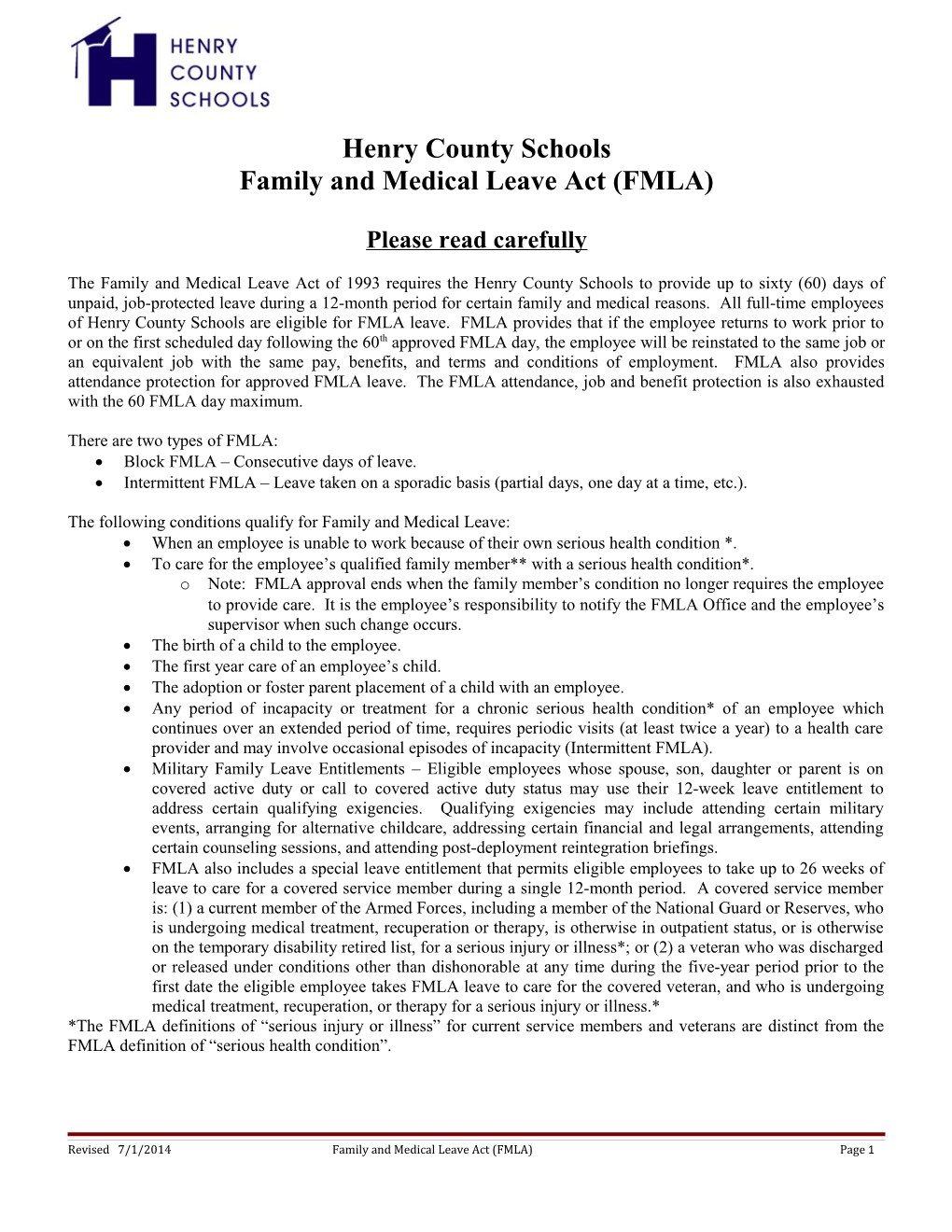 Family and Medical Leave Act (FMLA)