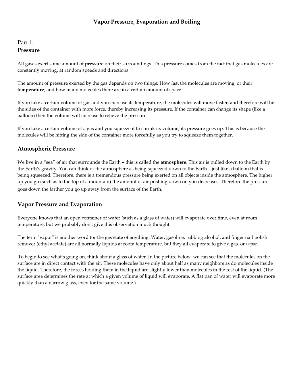 Vapor Pressure, Evaporation and Boiling