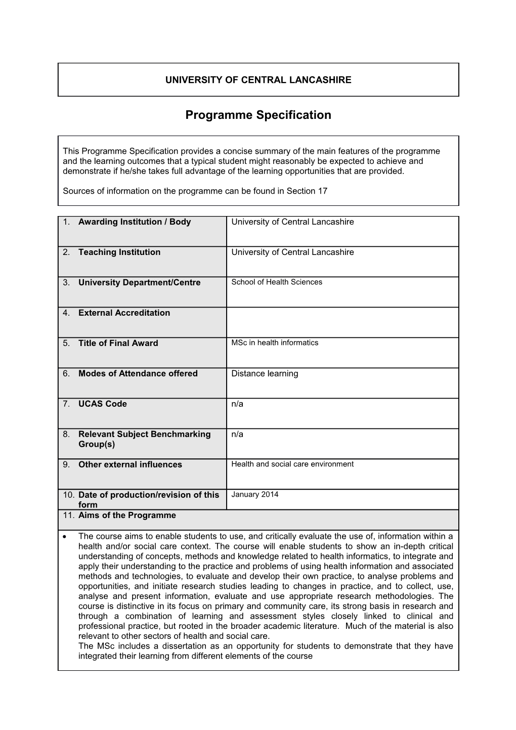 Msc Health Informatics (Sept 2014)