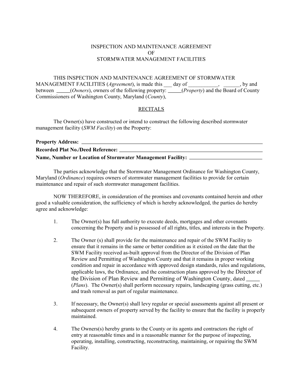Inspection and Maintenance Agreement