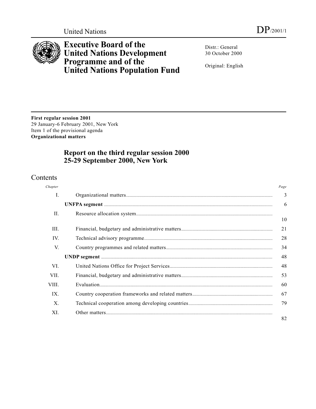 Report on the Third Regular Session 2000 (DP/2001/1)