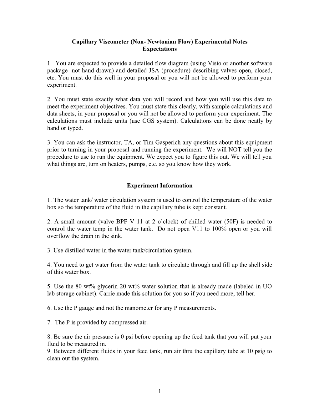 Capillary Viscometer (Non- Newtonian Flow) Experimental Notes