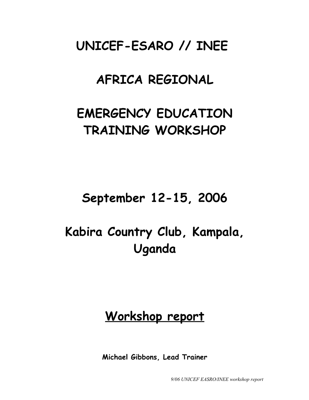 Unicef Inee East Africa Regional