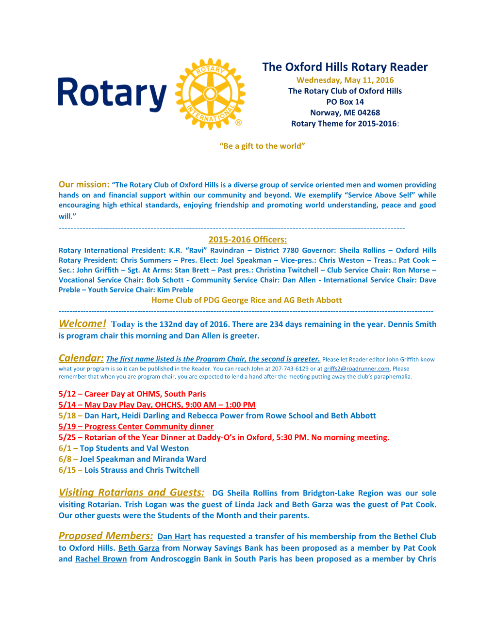 The Rotary Club of Oxford Hills