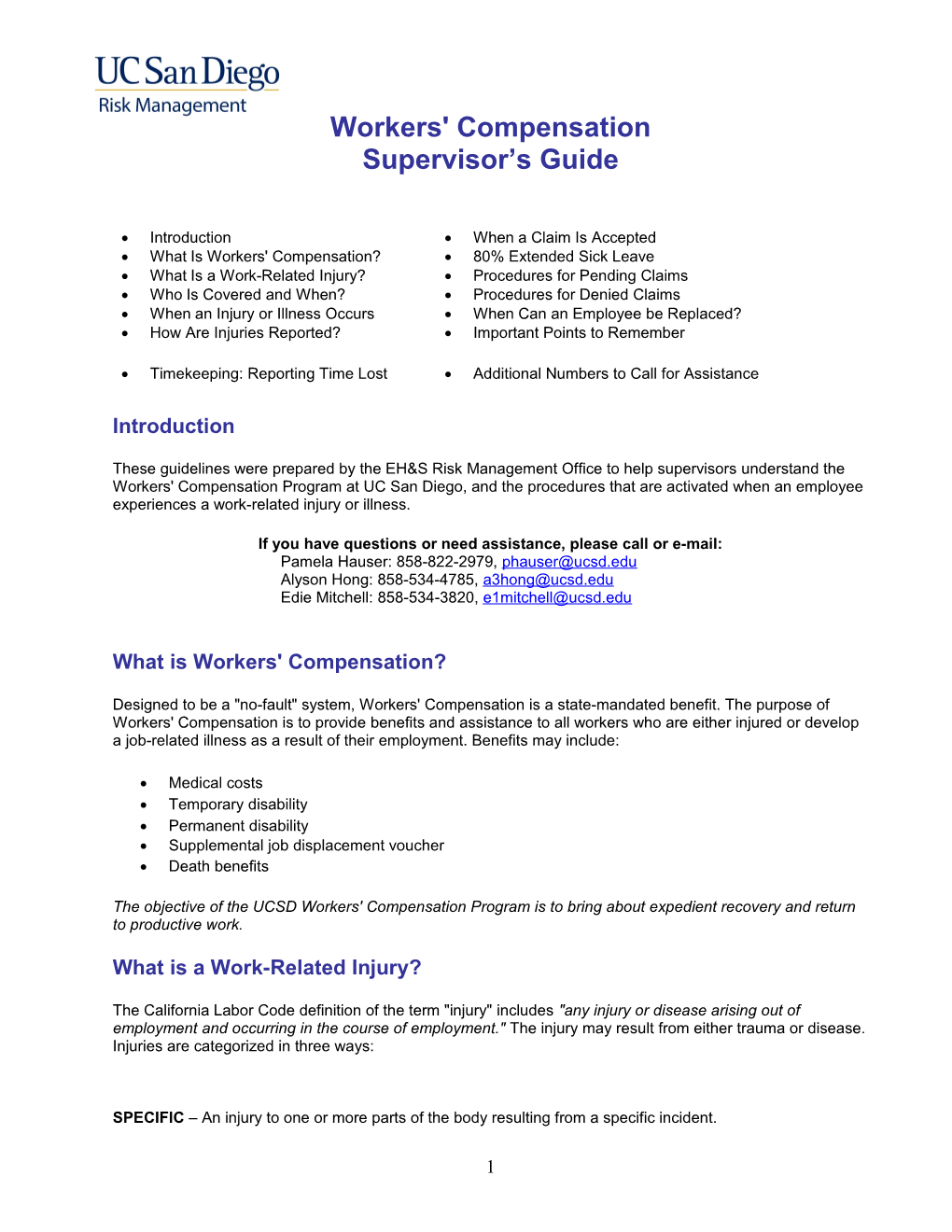 Workers' Compensation: Guidelines for Supervisors