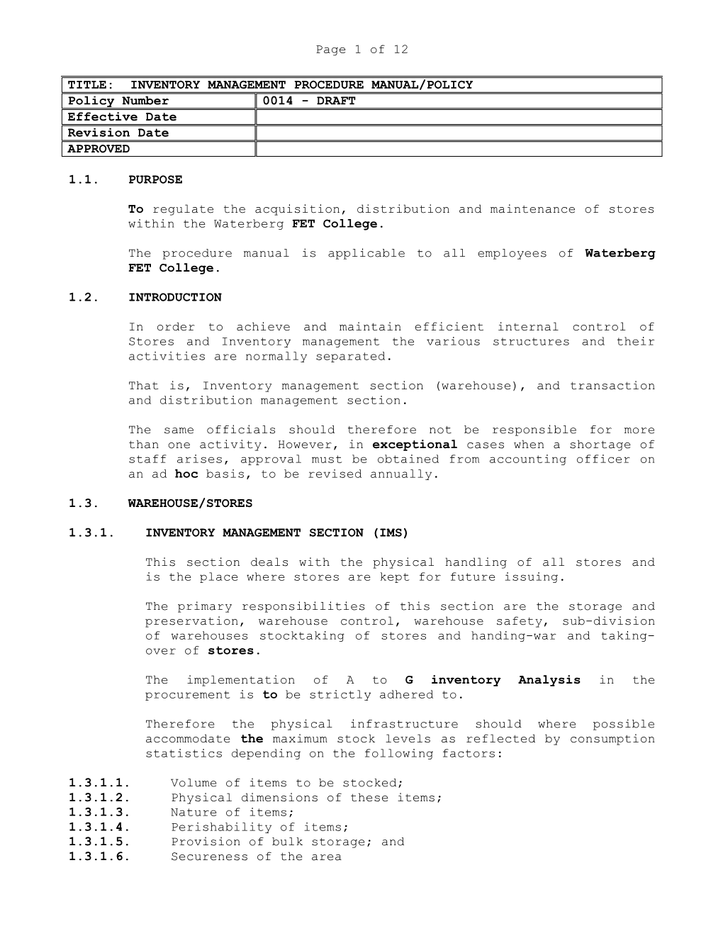 Title: Inventory Management Procedure Manual