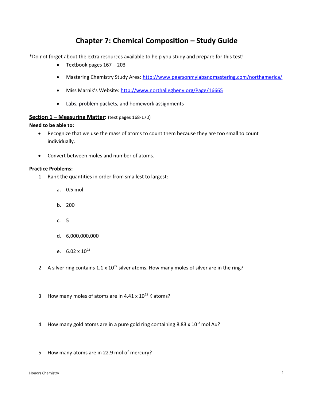 Chapter 7: Chemical Composition Study Guide