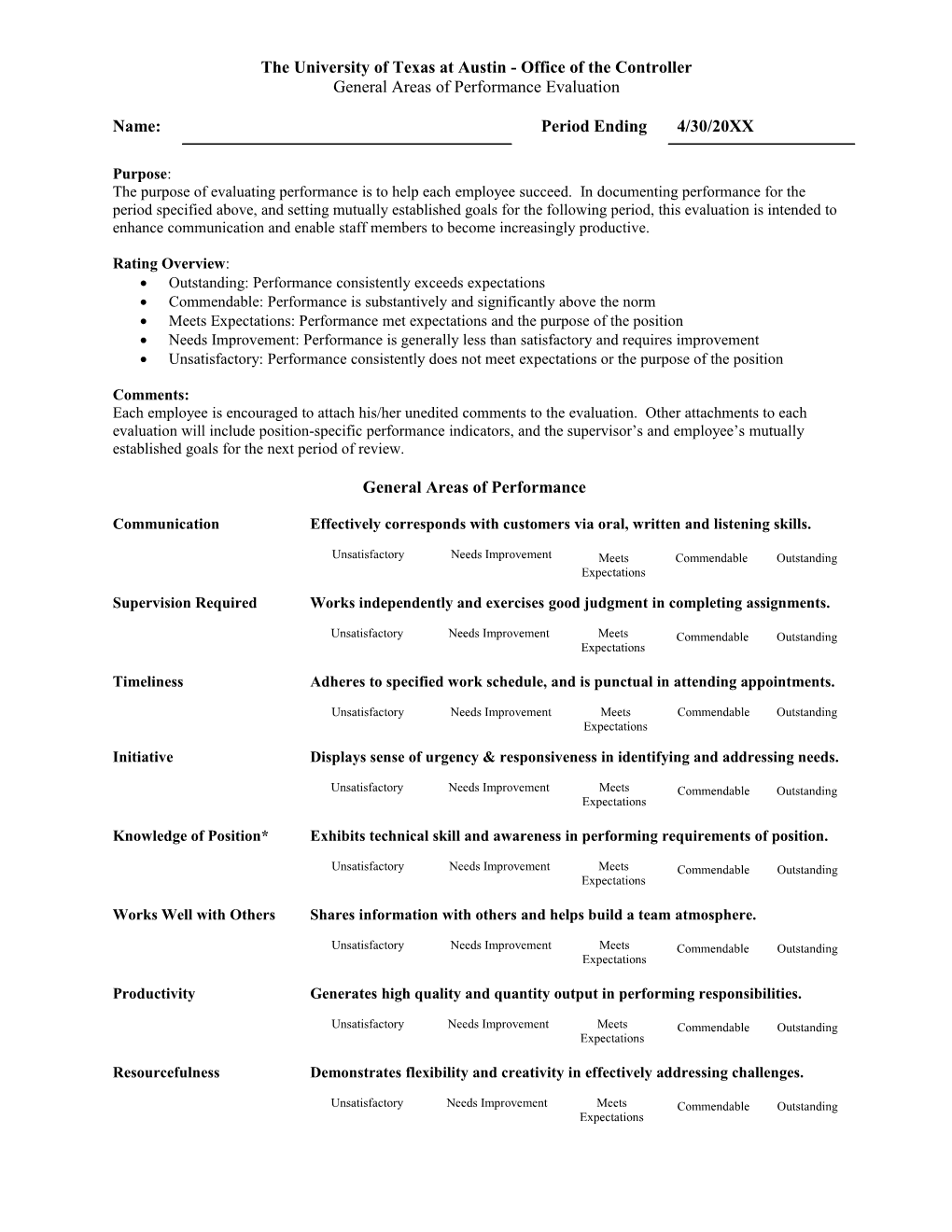 UT Austin Office of Accounting Performance Evaluation